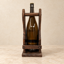 Alternate front view of the rustic wooden bottle holder and its crossbars.